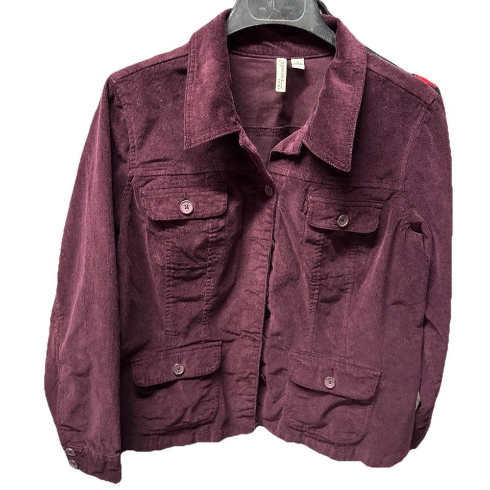 Vtg St John's Bay Womens Burgundy Corduroy Blazer Jacket Boxy XL Academia Preppy